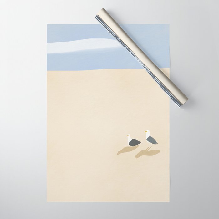 Minimal sand beach with seagulls Wrapping Paper Gallery Image 1