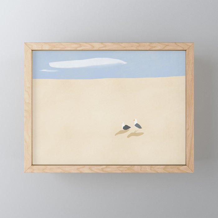 Minimal sand beach with seagulls Mini Art Print Gallery Image 1