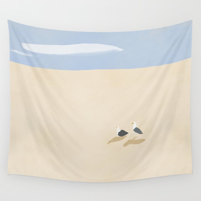 Minimal sand beach with seagulls Wall Tapestry Gallery Image 1