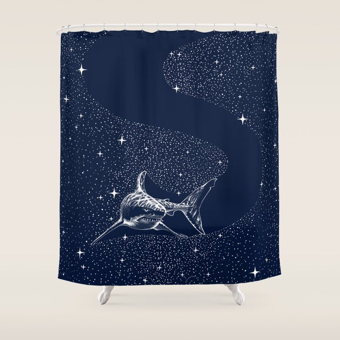Starry Shark Shower Curtain Gallery Image 1
