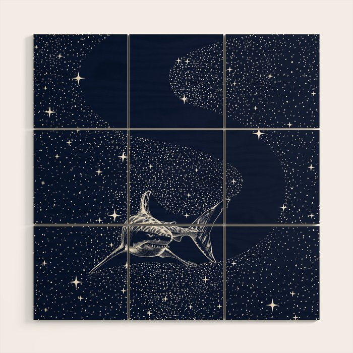 Starry Shark Wood Wall Art Gallery Image 1