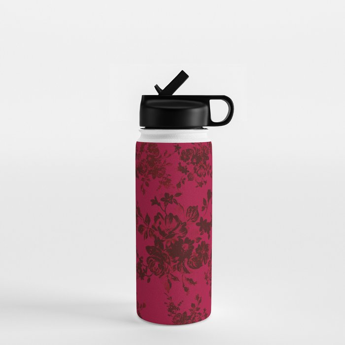 Vintage black gray red bohemian floral pattern Water Bottle Gallery Image 1