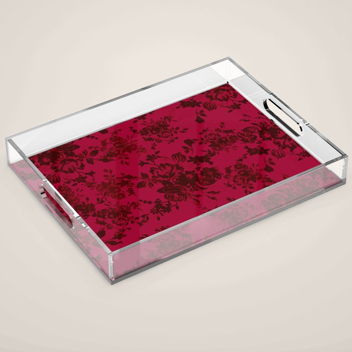 Vintage black gray red bohemian floral pattern Acrylic Tray Gallery Image 1