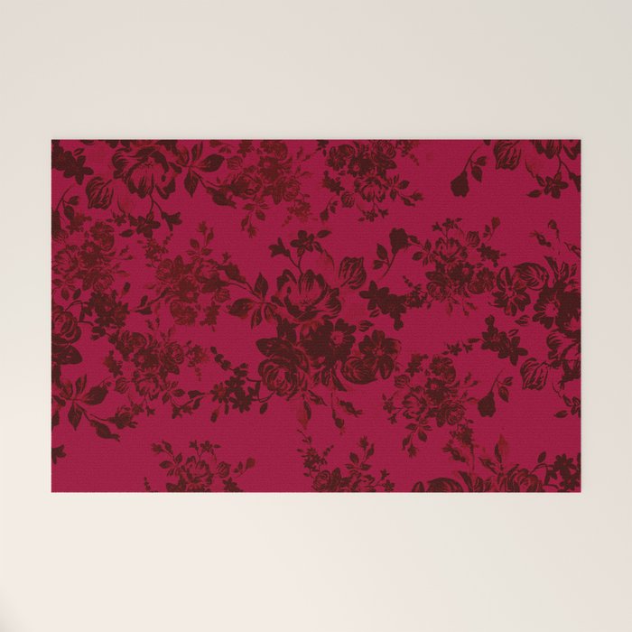 Vintage black gray red bohemian floral pattern Welcome Mat Gallery Image 1