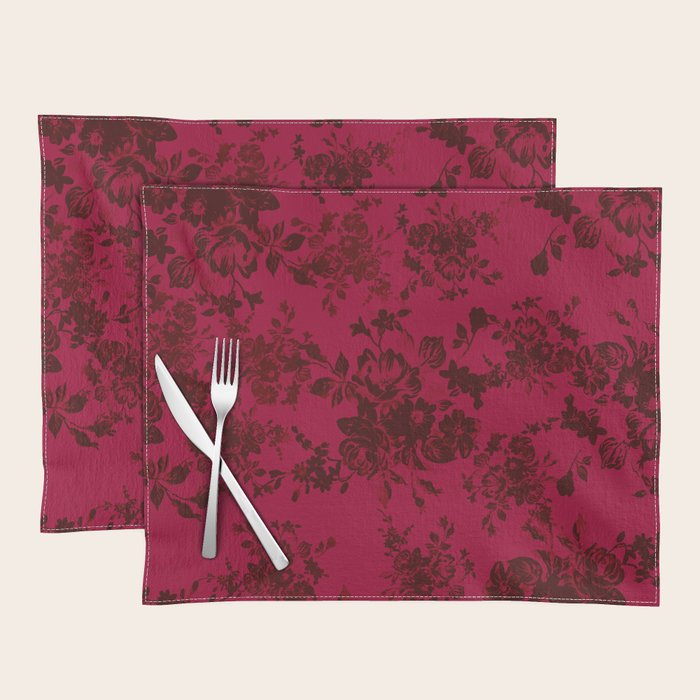 Vintage black gray red bohemian floral pattern Placemat Gallery Image 1