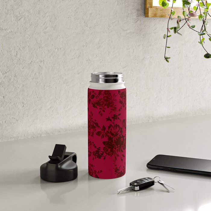 Vintage black gray red bohemian floral pattern Water Bottle Gallery Image 5
