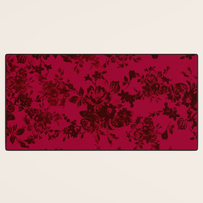 Vintage black gray red bohemian floral pattern Desk Mat Gallery Image 3