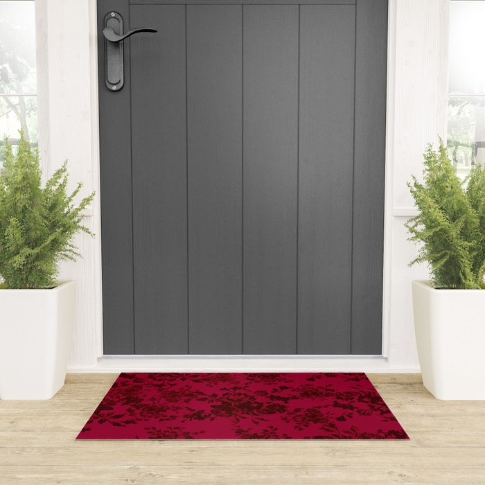 Vintage black gray red bohemian floral pattern Welcome Mat Gallery Image 3