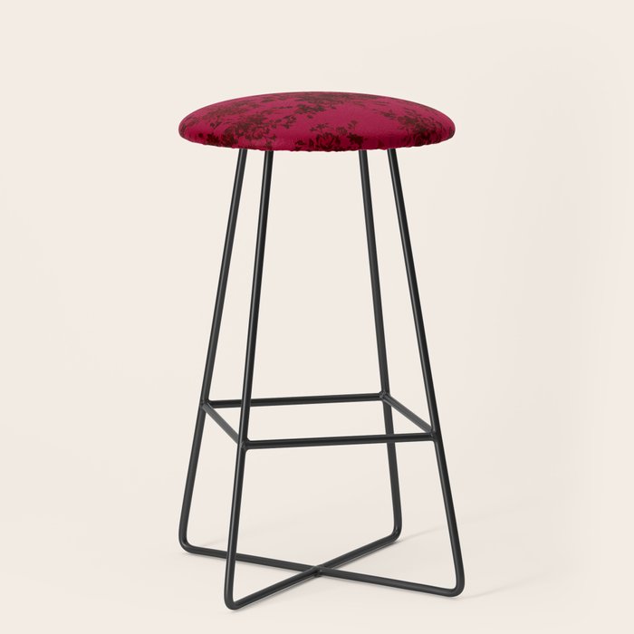 Vintage black gray red bohemian floral pattern Stool Gallery Image 1