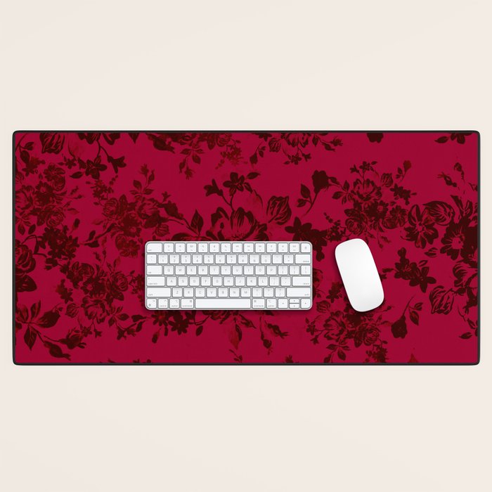 Vintage black gray red bohemian floral pattern Desk Mat Gallery Image 1