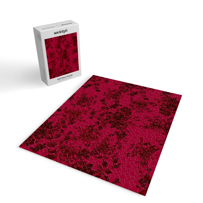 Vintage black gray red bohemian floral pattern Jigsaw Puzzle Gallery Image 2