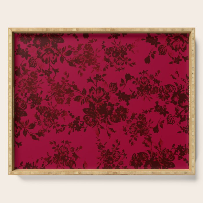 Vintage black gray red bohemian floral pattern Serving Tray Gallery Image 1
