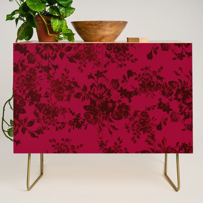 Vintage black gray red bohemian floral pattern Credenza Gallery Image 1