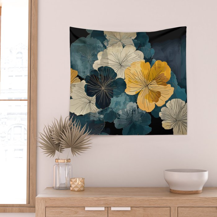 Floral Navy Honey Wall Tapestry Gallery Image 2