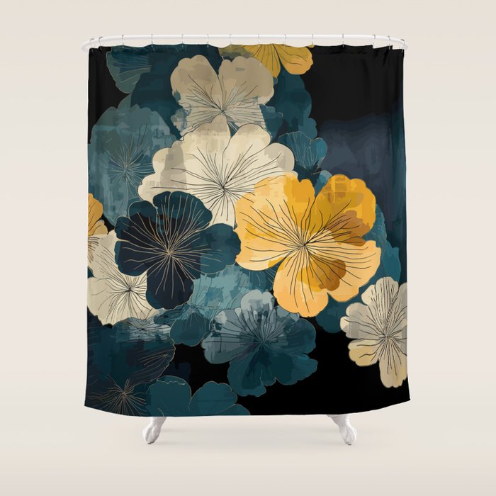 Floral Navy Honey Shower Curtain Gallery Image 1