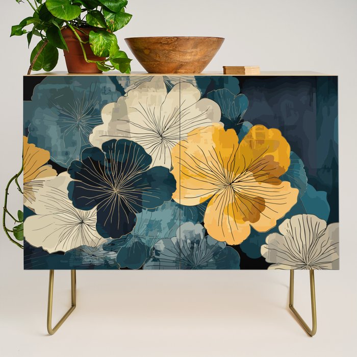 Floral Navy Honey Credenza Gallery Image 1