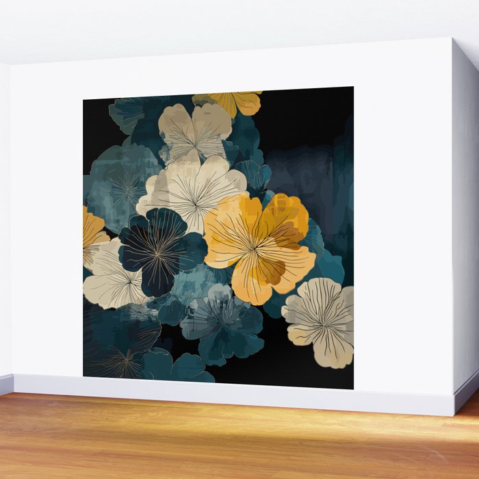Floral Navy Honey Wall Mural Gallery Image 2