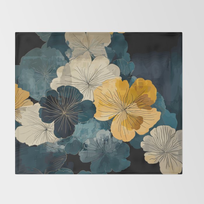 Floral Navy Honey Throw Blanket Gallery Image 2