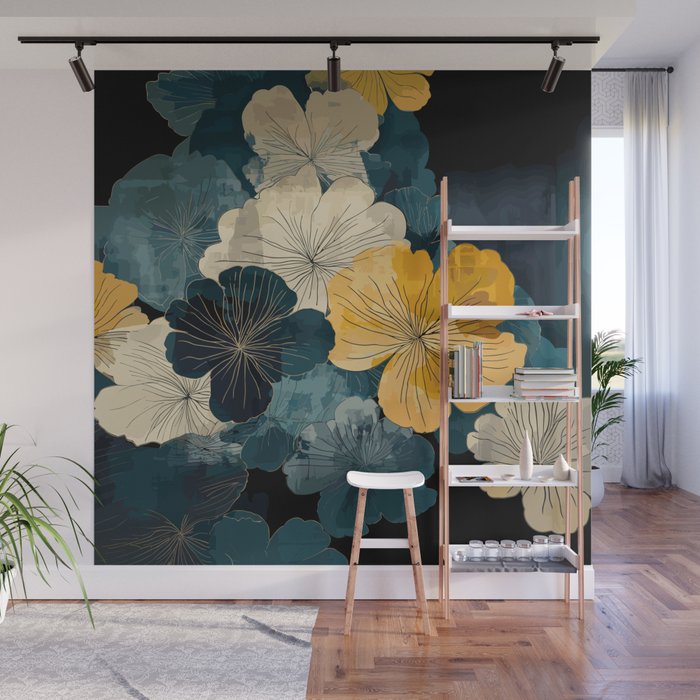 Floral Navy Honey Wall Mural Gallery Image 1