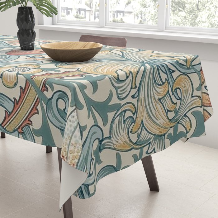 William Morris Vintage Golden Lily Soft Slate & Manilla Tablecloth Gallery Image 3