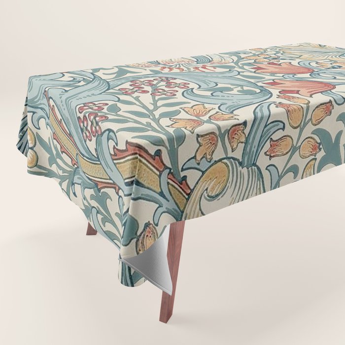 William Morris Vintage Golden Lily Soft Slate & Manilla Tablecloth Gallery Image 1