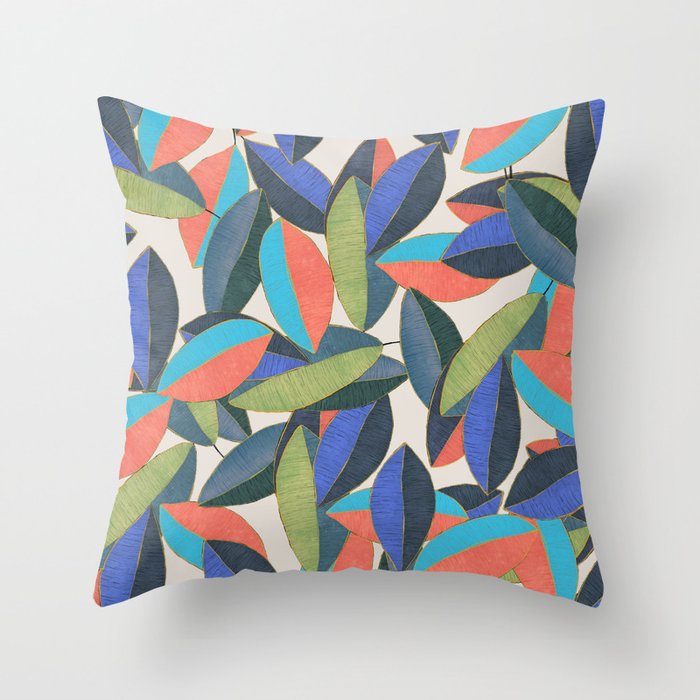 Tropical Ficus leaves #botanic Throw Pillow Gallery Image 1