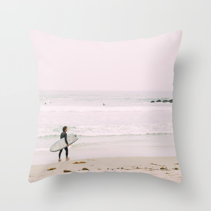California Coast Surfer - Venice Beach Ocean View - Travel Photography Throw Pillow Gallery Image 1