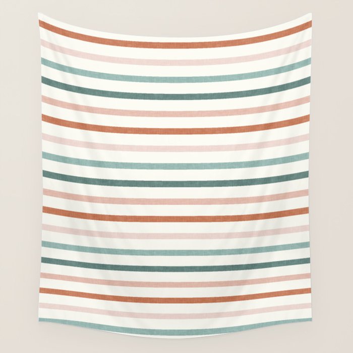 sunset stripes in terra cotta and jade Wall Tapestry Gallery Image 4