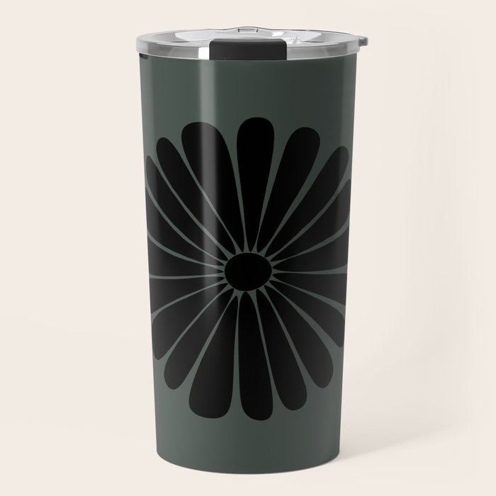 Retro Daisy Abstract IX Earthy Green Bold Floral Travel Mug Gallery Image 1