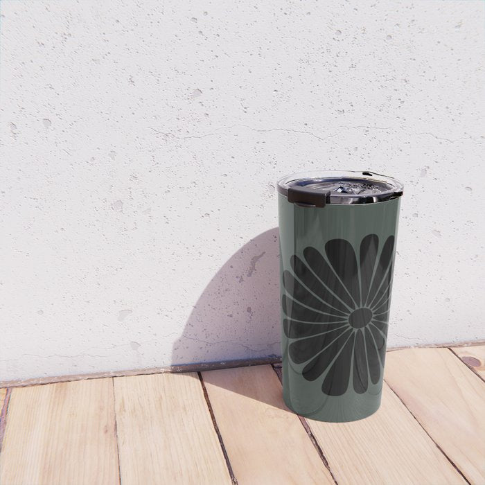Retro Daisy Abstract IX Earthy Green Bold Floral Travel Mug Gallery Image 4