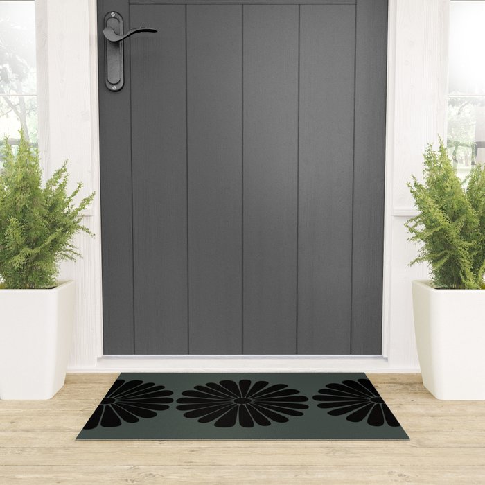 Retro Daisy Abstract IX Earthy Green Bold Floral Welcome Mat Gallery Image 3