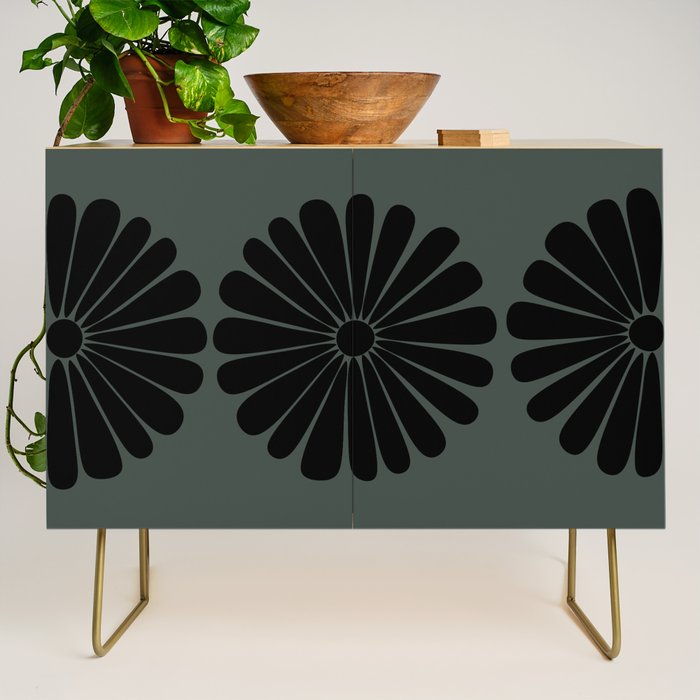 Retro Daisy Abstract IX Earthy Green Bold Floral Credenza Gallery Image 1