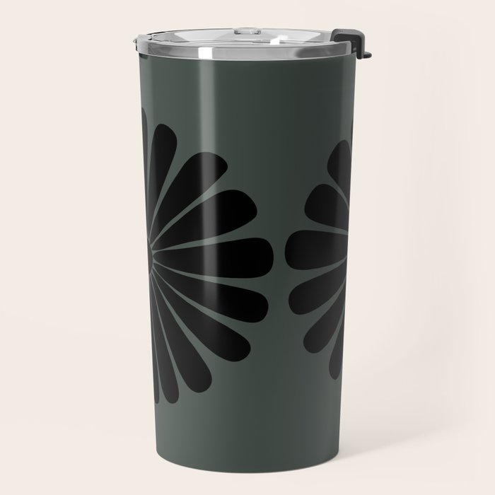 Retro Daisy Abstract IX Earthy Green Bold Floral Travel Mug Gallery Image 2