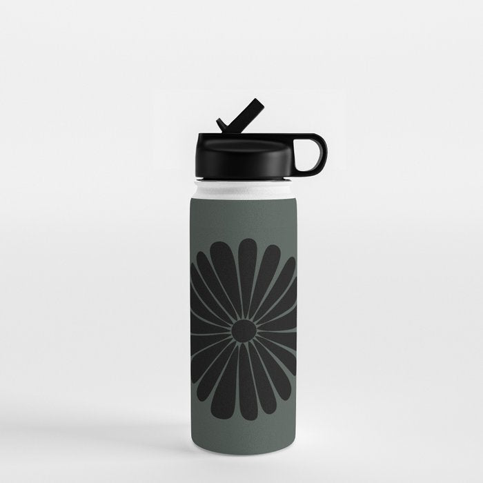 Retro Daisy Abstract IX Earthy Green Bold Floral Water Bottle Gallery Image 1