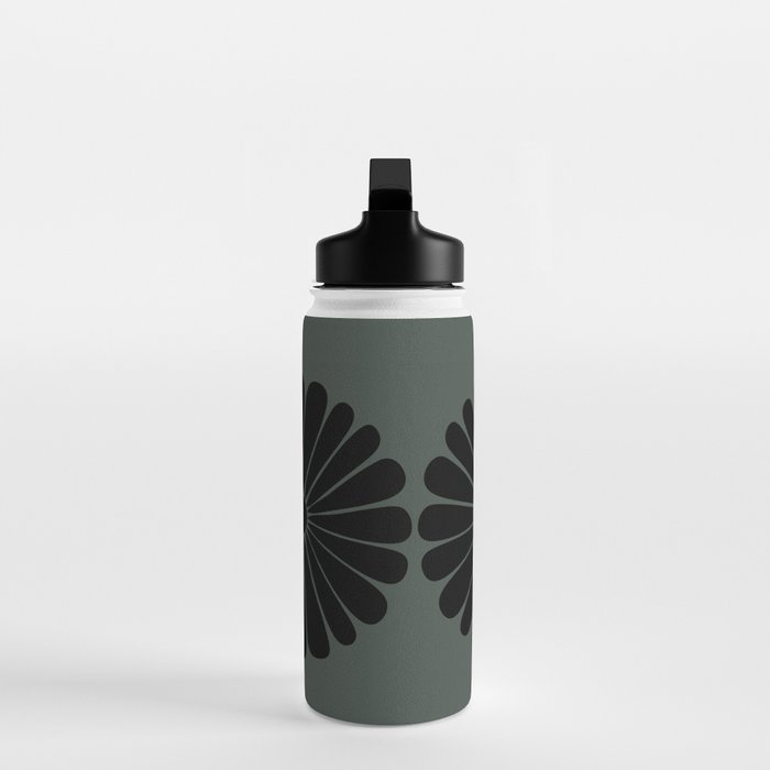Retro Daisy Abstract IX Earthy Green Bold Floral Water Bottle Gallery Image 3