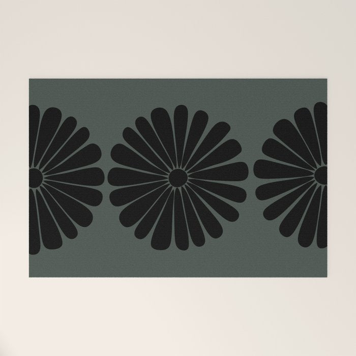 Retro Daisy Abstract IX Earthy Green Bold Floral Welcome Mat Gallery Image 1