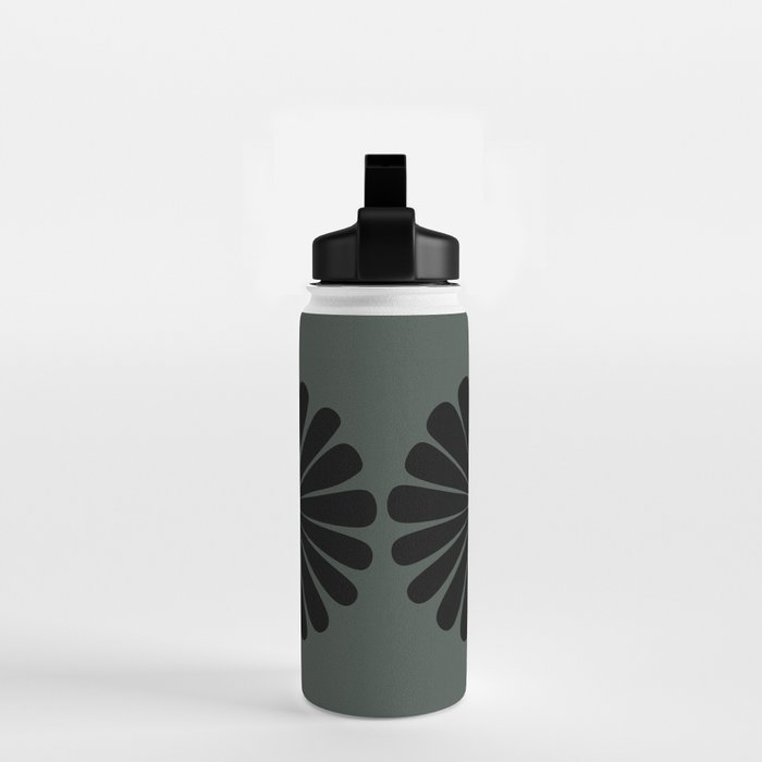 Retro Daisy Abstract IX Earthy Green Bold Floral Water Bottle Gallery Image 2