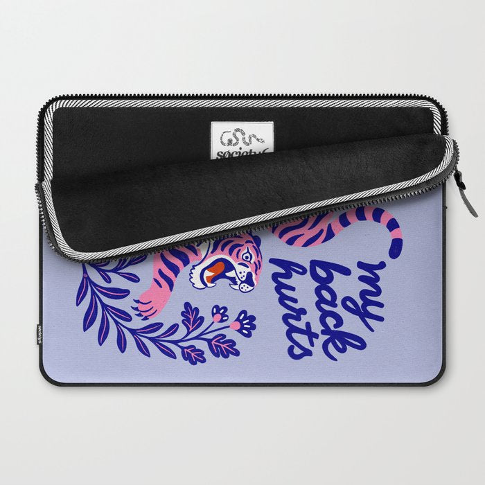 Pink Tiger Illustration - My Back Hurts Laptop Sleeve Gallery Image 2