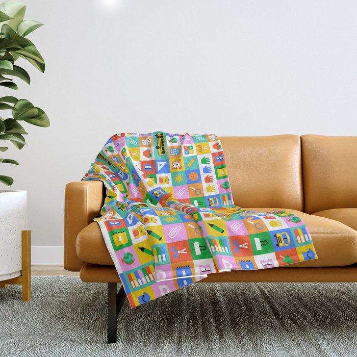 Colorful back to school mosaic pattern Throw Blanket Gallery Image 1
