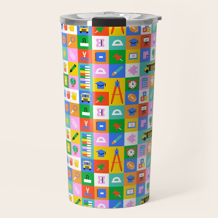 Colorful back to school mosaic pattern Travel Mug Gallery Image 1