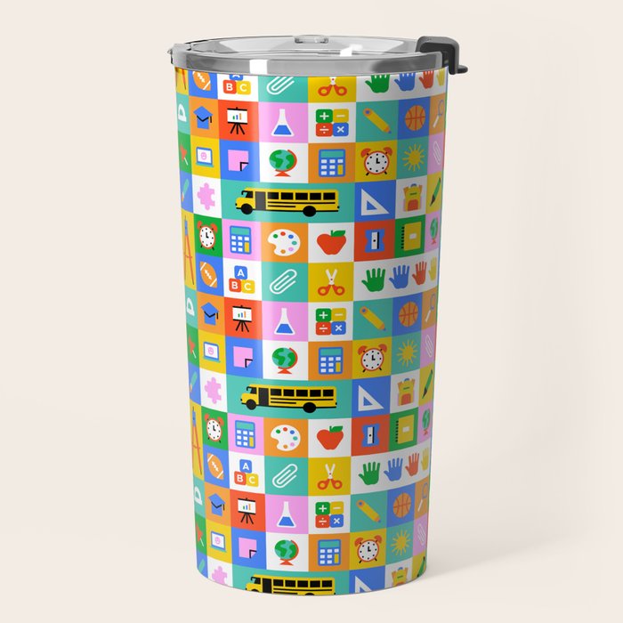 Colorful back to school mosaic pattern Travel Mug Gallery Image 2
