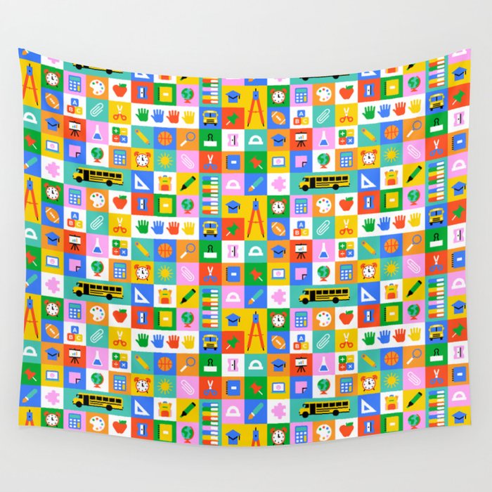 Colorful back to school mosaic pattern Wall Tapestry Gallery Image 4