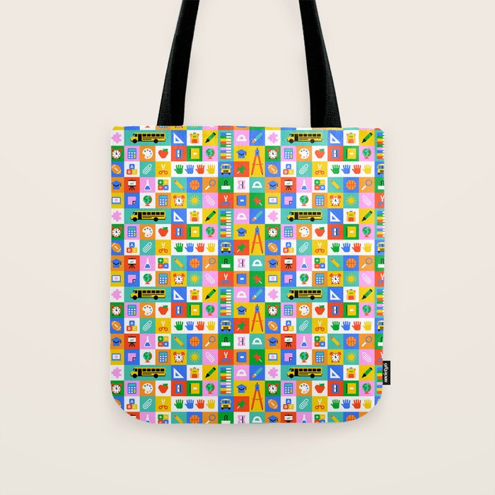 Colorful back to school mosaic pattern Tote Bag Gallery Image 1
