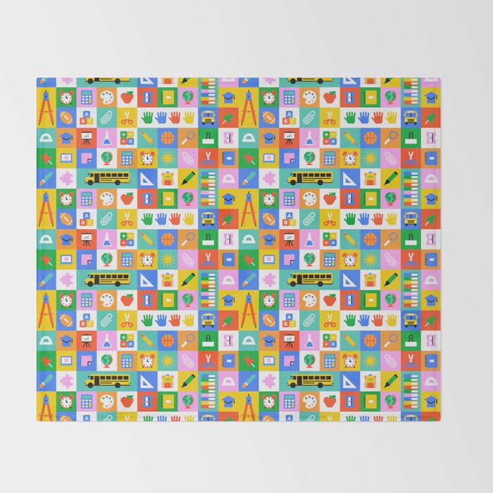 Colorful back to school mosaic pattern Throw Blanket Gallery Image 2