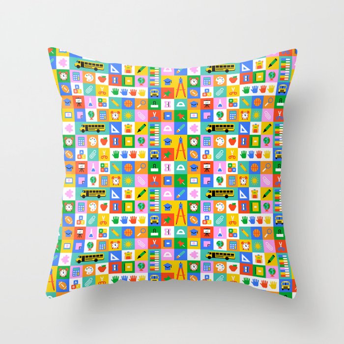 Colorful back to school mosaic pattern Throw Pillow Gallery Image 6