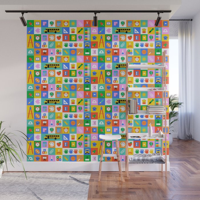 Colorful back to school mosaic pattern Wall Mural Gallery Image 1