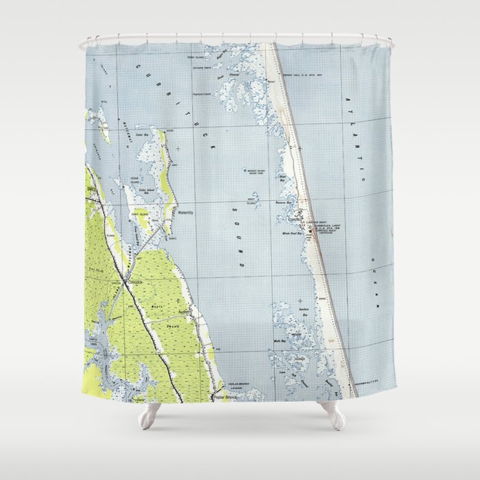 Vintage Northern Outer Banks Map (1940) Shower Curtain Gallery Image 1