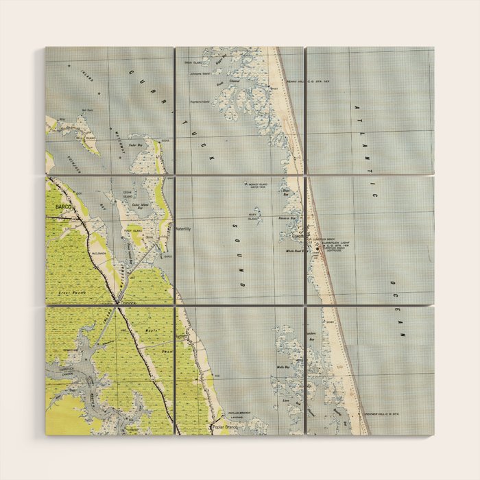 Vintage Northern Outer Banks Map (1940) Wood Wall Art Gallery Image 1