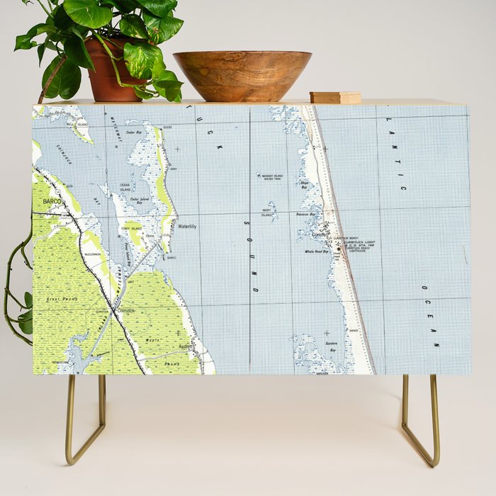 Vintage Northern Outer Banks Map (1940) Credenza Gallery Image 1