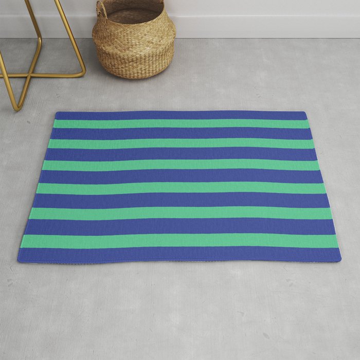 Simple Stripes Pattern - Navy Green Rug Gallery Image 1